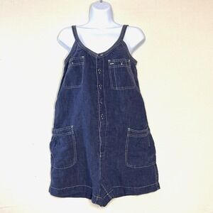 Ralph Lauren Rugy Linen Shortalls Romper Navy Blue Size 2 Utility Coastal Summer
